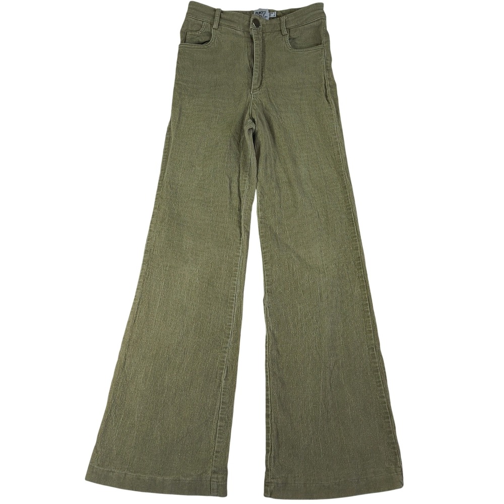 Princess Polly Women Olive Green Corduroy High Waisted Wide Leg Pants Size 2